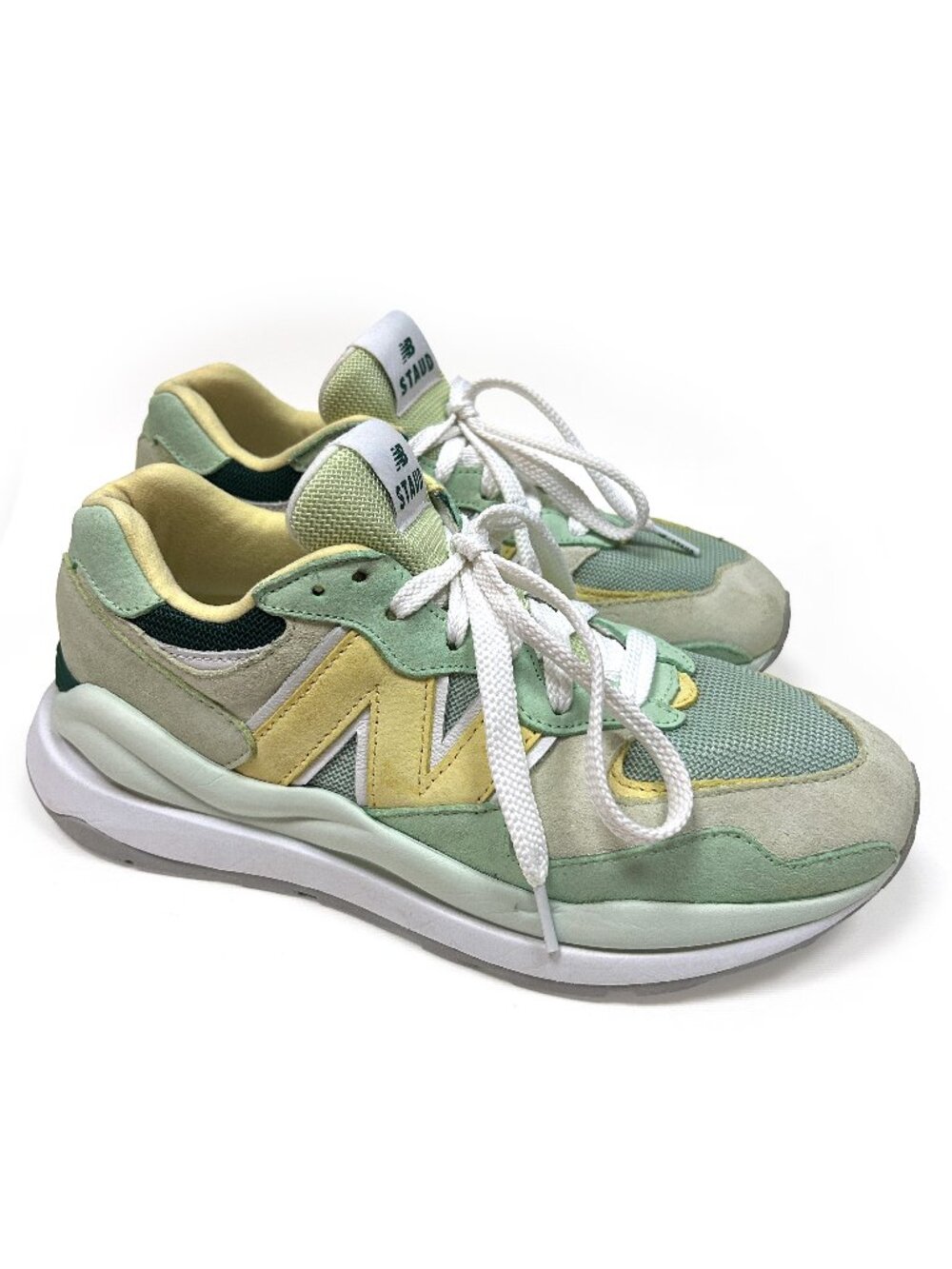 New Balance x STAUD 57/40 Sneakers Women 9.5 Mens 8 Green Yellow Suede Chunky